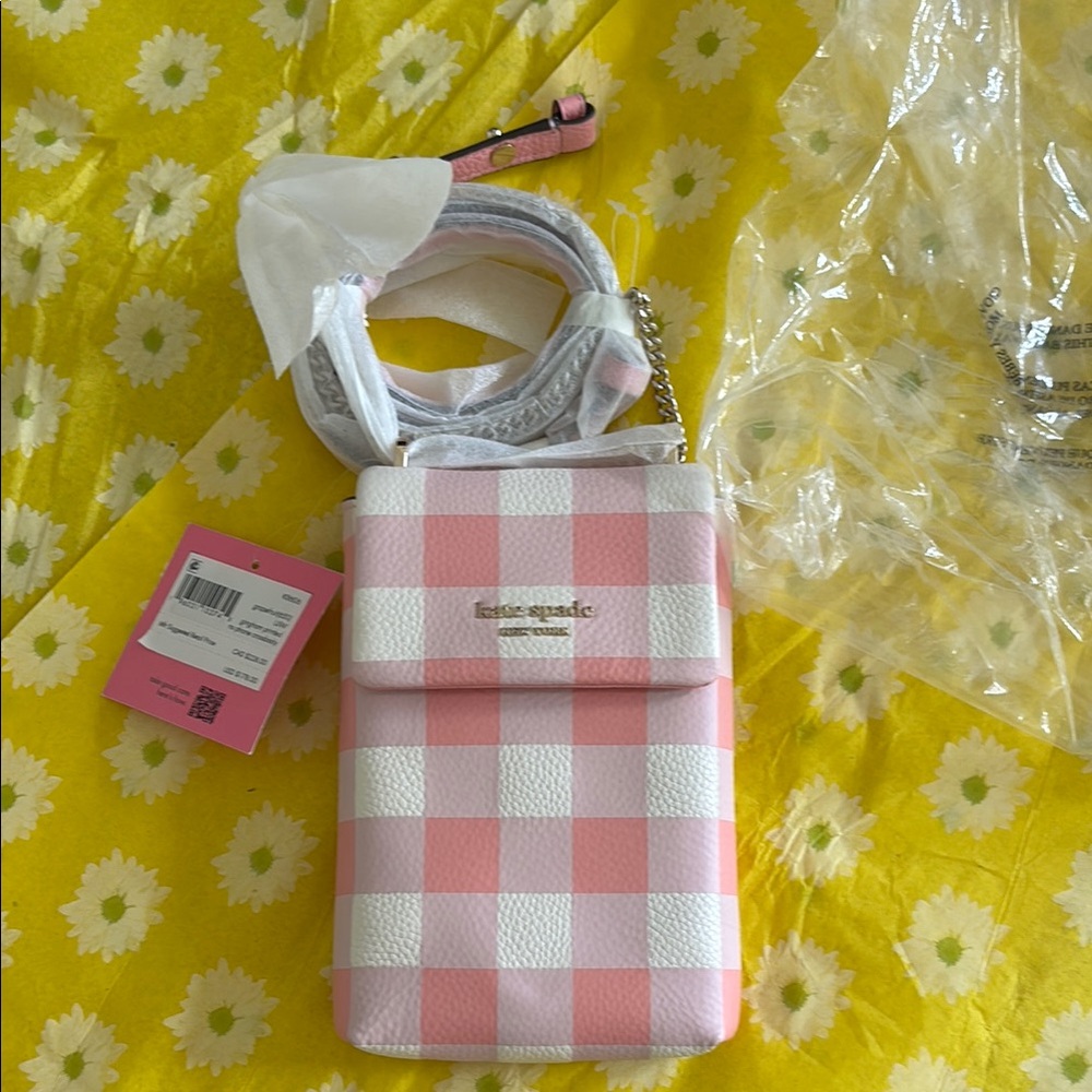 NWT Kate Spade Pink and White Gingham Crossbody Bag *****CROSSPOSTED